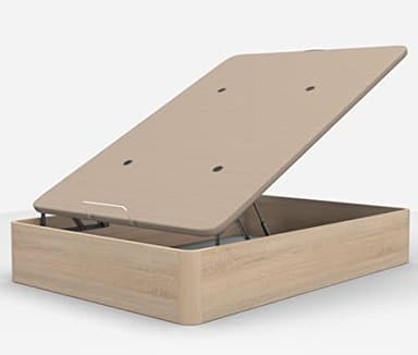 DORMIDAN - Canapé abatible de Gran Capacidad con Esquinas Redondeadas en Madera, Base tapizada 3D Transpirable + 4 válvulas aireación (Roble, 90x190cm)