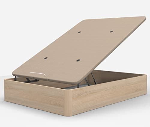 DORMIDAN - Canapé abatible de Gran Capacidad con Esquinas Redondeadas en Madera, Base tapizada 3D Transpirable + 4 válvulas aireación (Roble, 150x190cm)