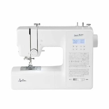 JATA JSMC1120 - Máquina de Coser 270 puntadas | 100 alfanuméricas, 91 decorativas y 8 ojales automáticos | Cose vaqueros y tejidos gruesos | Doble aguja, brazo libre y luz LED | Compacta. Fácil uso