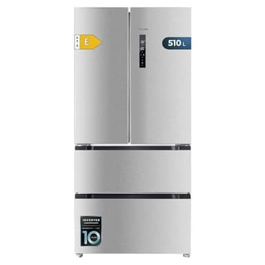 Cecotec Frigorífico Puerta Francesa Inox de 510 L Bolero CoolMarket FD 510 Inox E. 183 cm de Alto, 84 cm de Ancho, Motor Inverter Plus, Fast Cooling y Fast Freezing, MultiAirFlow, Total NoFrost