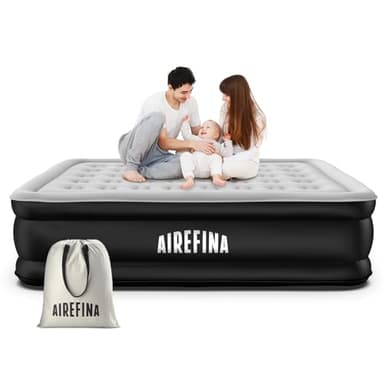 Airefina Colchón Hinchable Matrimonio, con Bomba Integrada, Cama de Aire para Camping y Huéspedes, Cama de Aire Colchón Autohinchable, Duradera, Portátil e Impermeable, 152 x 203 x 46 cm