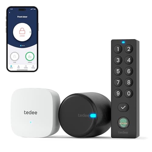 tedee GO2 Cerradura Inteligente con WiFi y Teclado biométrico de Huellas Dactilares para Acceso Remoto, Smart Lock con App y Bluetooth