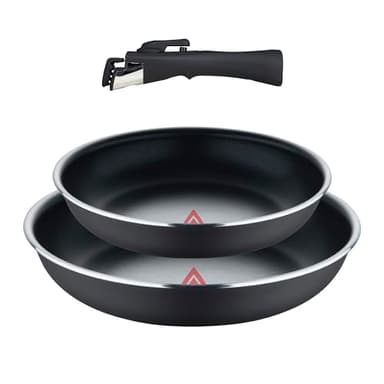 BERGNER CLICK&COOK - Set 3 Pzs Sartenes (22+26 cm) con Mango Desmontable - Aluminio Prensado & Heat Dot - Revestimiento ILAG Essential - Negro
