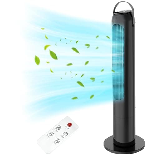 KICLBD Ventilador de torre, oscilación de gran angular de 70° con ventilador de torre sin aspas de 3 velocidades, ventilador de torre con temporizador de 12 horas, pantalla LCD con control táctil,