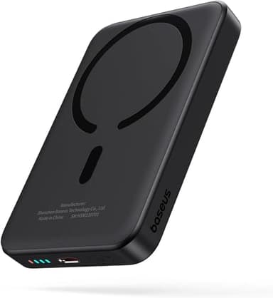 Baseus Magsafe Power Bank, Batería Externa Magnética 10000mAh Inalámbrica para iPhone 15/14/13/12 Series, PD 20W USB-C Mini Powerbank Carga Rápida, Negro