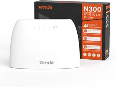Tenda 4G03 - Router 4G SIM, LTE Cat 4, 3G/4G Router WiFi 2.4GHz Velocidad hasta 300Mpbs, LAN/WAN Ethernet Port, VPN, IPv6, Mini SIM, 4*Antenas Incorporada, Monitoreo del Tráfico de Datos, Plug&Play