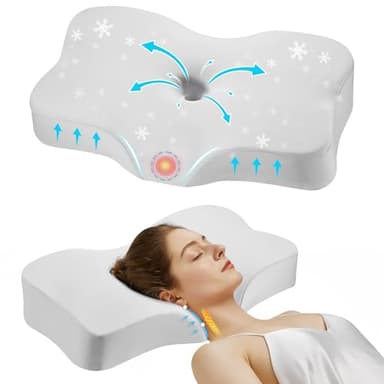 JIREST Almohada cervical mejorada de espuma viscoelástica para cuello y hombros, almohada ergonómica de apoyo para la cabeza y el cuello para personas que duermen de lado, espalda y estómago con funda