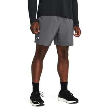 Under Armour UA Launch 7'' Short Pantalones cortos deportivos con interior transpirable para hombre, shorts deportivos muy ligeros, color gris brezo/gris brezo/reflectante