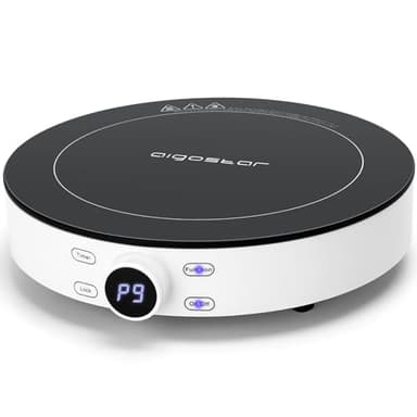 Aigostar Cookmate - Placa de inducción portátil, 2000W, diseño redondo, 9 niveles de potencia, temporizador de apagado, apto para recipientes compatibles con inducción de 12-26 cm. Diseño exclusivo.
