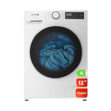 EVVO Lavadora 12kg, Vapor, Bajo consumo, Clase A, Motor Inverter, Hygiene Pro, Lavado Rápido 15', Tambor ePROTECT, Inicio Diferido, 1400 rpm, 15 programas, Carga frontal, Nature (12Kg, Blanco)