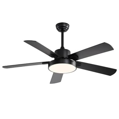 KPUY Ventilador de Techo con Luz y Control Remoto, Ventilador de Techo con Aspas de ABS Invisible, Luz LED Regulable de 3 Colores (5 Hojas - 132 cm - Negro)