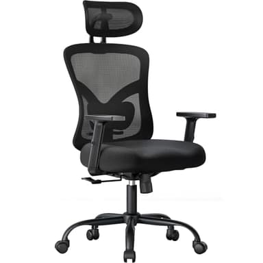 NOBLEWELL Silla de Oficina Ergonómica con Soporte Lumbar, Reposacabezas 2D, Reposabrazos Ajustable, Cojín Mejorado, Inclinación de 130°, Silla para Oficina en Casa