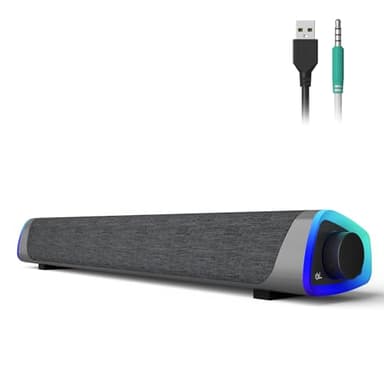 SOULION R30 Altavoces PC, Altavoces USB de Computadora, Luces LED Coloridas con botón de Interruptor, Altavoz de Barra de Sonido para computadora portátil de Escritorio