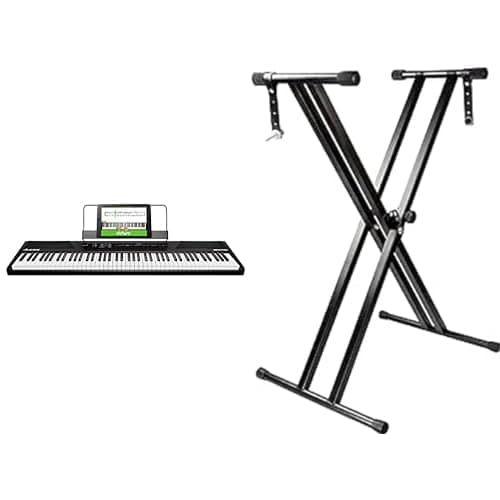 Alesis RecitalTeclado de Piano Digital Eléctrico con 88 Teclas Semipesadas de Tamaño Completo + RockJam Soporte de teclado de doble refuerzo, Ajustable de 29 cm a 91 cm