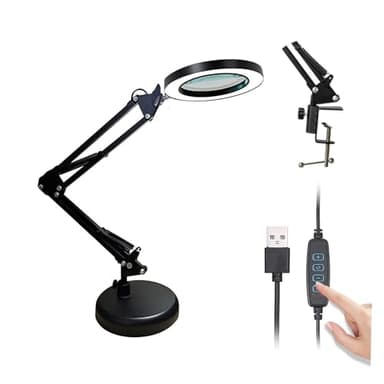 lupa con luz led para manualidades,lampara lupa led profesional,Lámpara de mesa con soporte y base,2 en 1,Con 3 modos de color,Ideal para aficiones, manualidades, manicura y el lugar de trabajo