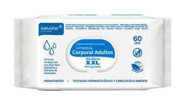 Toallitas humedas para la higiene limpieza corporal de adultos SALUSTAR 60 uds