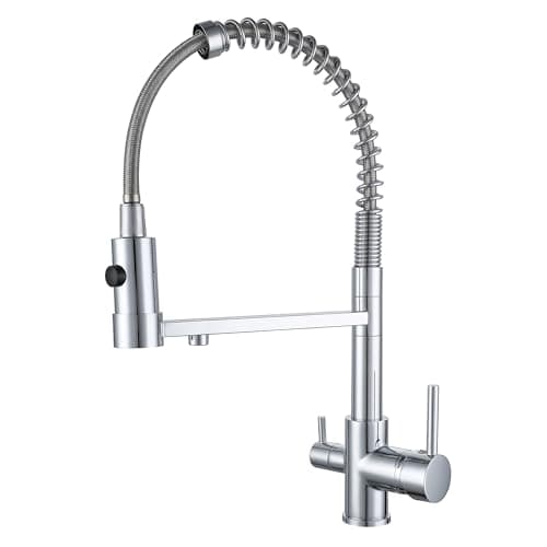 Grifo De Cocina 3 Vías Con Ducha Extraíble, 360° Grifo Monomando De Cocina Para Filtro De Agua, 2 En 1 Grifo De Fregadero De Cocina Para Sistemas De Ósmosis Latón (Cromado)