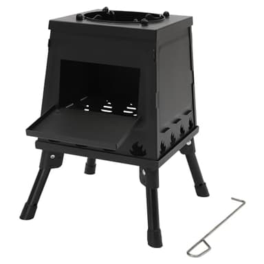 Estufa de leña portátil, estufa de camping al aire libre, estufa de acero al carbono, pequeña estufa de leña para camping, camping al aire libre, calentador de picnic (negro)