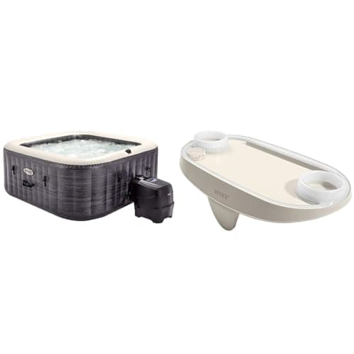 Intex 55091 - SPA Hinchable Exterior e Interior para 6 Personas, Medidas 196x196cm, Capacidad 1.098 & 28520 - Bandeja para Bebidas SPA, Posavasos para SPA, con Luces LED, 2 Posavasos, 45x26x12 cm