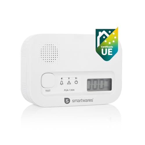 Smartwares Detector de monóxido de Carbono - Sensor de 10 años - con Pantalla y botón de Prueba - FGA-13041