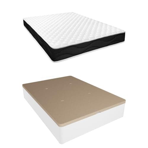 Homey - Pack Colchón Viscoelástico Sleep Pro Reversible + Canapé Madera Abatible Gran Capacidad | Color Blanco 90 x 190