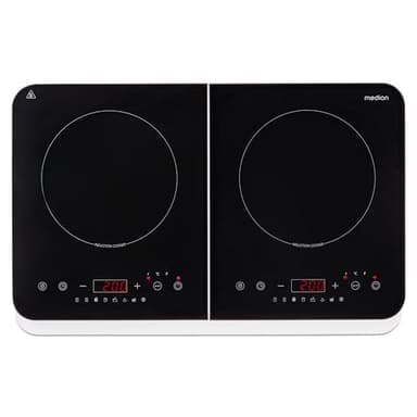 MEDION Placa de inducción doble, 3500 vatios, dos placas de cocción, 10 ajustes de temperatura, pantalla LED, MD18493, negro