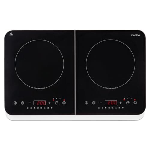 MEDION Placa de inducción doble, 3500 vatios, dos placas de cocción, 10 ajustes de temperatura, pantalla LED, MD18493, negro