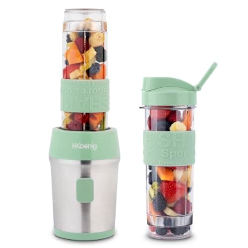 H.Koenig Mini batidora Smoothie maker Compacto 570mL SMOO18 Sin BPA Potente 300W, Batidora de Smoothie 2 Botellas Portátiles, 4 Cuchillas de Acero Inoxidable, verde pastel