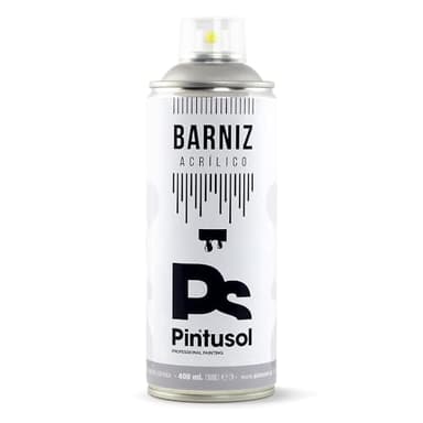 PINTUSOL Barniz Acrílico Brillo Transparente en Spray, Protección Decoración Duradera, Ideal para Pinturas, Objetos, Manualidades, Acabado Brillante, Interior/Exterior, Barniz Profesional Espray 400ml