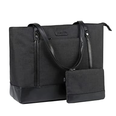 VASCHY Bolso Mujer Grande, Tote Bag Bolso Portátil Ordenador 15.6 Pulgadas Bolso Shopper Bolso Trabajo Impermeable Bolso Bandolera Universidad Bolsos Billetera 2pcs Set para Ejecutivo, Negro