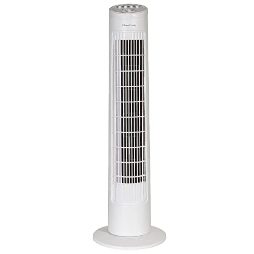Russell Hobbs Ventilador de torre, 73,66 cm, ligero, 3 velocidades, oscilación de 75°, flujo de aire potente, silencioso, con temporizador, para hogar u oficina, blanco, RHTF2921