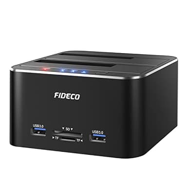 FIDECO - Estación de Acoplamiento para Disco Duro, USB 3.0 de Aluminio para Disco Duro de 2,5"/3,5" SATA HDD SSD, Lector de Tarjetas TF y SD, Compatible con Clones Fuera de línea