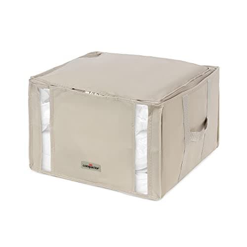 Compactor - Caja almacenaje al vacío ropa, edredones, nórdicos, almohadas. Talla M. Organizador armario con bolsa al vacío ropa integrada, compresión con aspiradora. Ahorra espacio. Beige