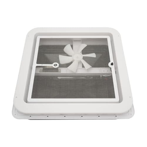 MINRS Claraboya de 42 x 42 cm con protección visual y ventilador, antimosquitos, transpirable, para caravanas, color blanco y negro