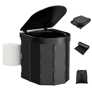 WADEO Inodoro portátil para acampar con tapa y soporte para papel higiénico, Orinal portátil para adultos con bolsa de transporte para acampar, hacer caminatas, pescar, viajes largos, playa