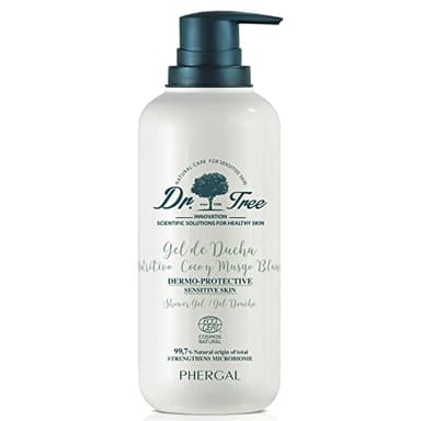 Dr. Tree Gel de Ducha Dermoprotector Nutritivo, Especial Pieles Sensibles o Tendencia Atópica, Fortalece el Microbioma, 99.7% Ingredientes Naturales, Coco y Musgo Blanco, 500 ml