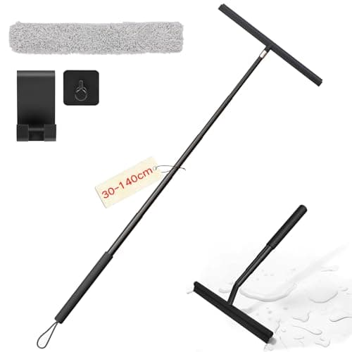 Gaethra Rasqueta Limpiacristales 30-140 cm Ajustable, Rasqueta Limpiacristales Ducha con Dos Ganchos, Limpia Cristales Ducha para Ducha Adecuado Animales Gatos Perros Pelo