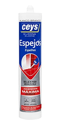 Ceys - Silicona para espejos - Sella y pega con máxima adherencia - Cartucho blanco