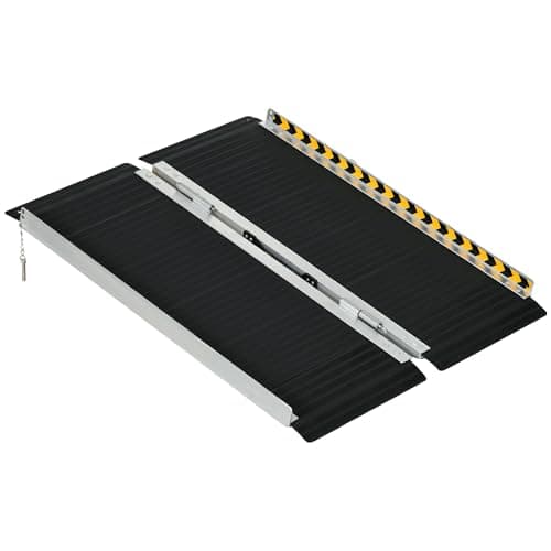 HOMCOM Rampa para Sillas de Ruedas Plegable de Aleación de Aluminio 91 cm Rampa Portátil con Adhesivos Reflectantes Carga 272 kg Negro