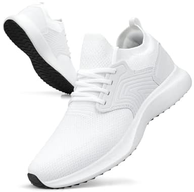 Giniros Zapatillas de Deportivas Hombre Zapatillas Running Bambas Sneakers Correr Jogging Caminar Gimnasio Fitness Atlético Tenis Trabajo Ligeros Transpirables Zapatillas Deporte Hombre Blanco 42EU