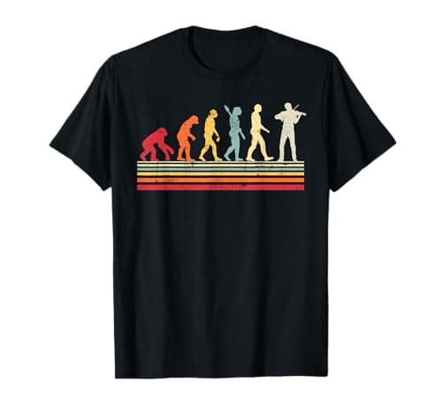Divertido violín evolución del hombre vintage retro mujeres Camiseta