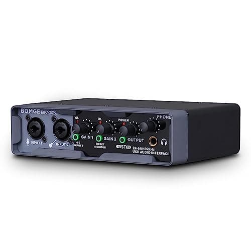 BOMGE Interfaz de audio USB (24 bits/192 kHz) con XLR, alimentación fantasma, monitoreo directo, bucle trasero para grabación de PC, transmisión, guitarrista, vocalista y podcasting