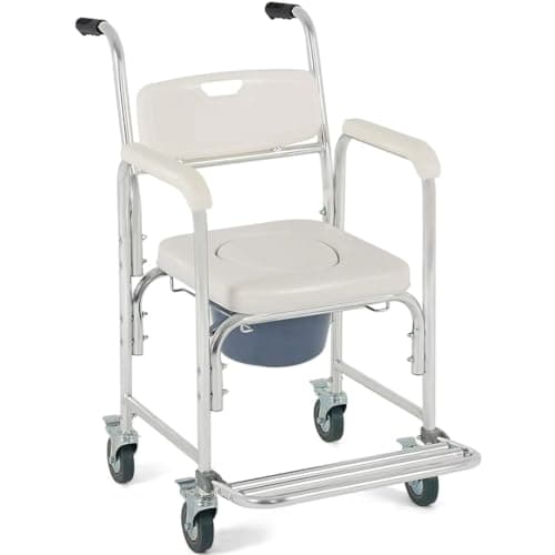 OrtoPrime Silla Ducha WC con Ruedas y Pies Abatibles - 3 en 1 - Silla con Inodoro Incorporado - Silla WC Portátil para Personas Mayores - Silla de Ruedas Ducha - Silla de baño geriatrica