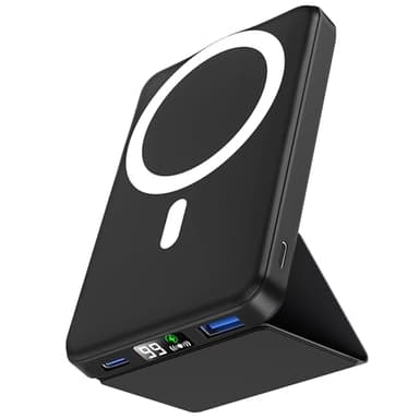 Podoru mag-Safe Bateria Externa Carga Rapida, 10000mAh Magnético Power Bank, Plegable Inalámbrico Powerbank mag-Safe PD22.5W Pantalla LED Cargador Portátil para iPhone 16/15/14/13/12/Pro/Pro MAX