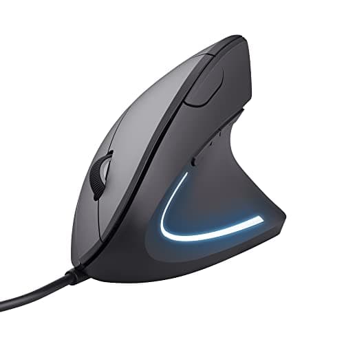 Trust Verto Ratón Vertical, Ratón Ergonómico con Cable USB 1000/1600 dpi, Iluminación LED, Sensor Óptico para PC, Ordenador, Laptop, Desktop, Mac - Negro