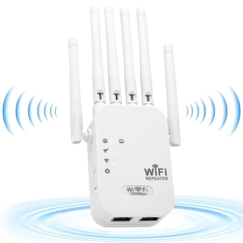 Repetidor WiFi,Amplificador señal WiFi Potente,6 Antenas,2 Puertos LAN,Cobertura Total de 360°,Cobertura de hasta 11800Sq.Ft,repetidor WiFi Largo Alcanc,para oficinas y hogares,EU Pulg
