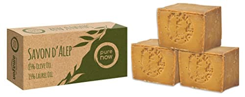 Pure Now Jabón Aleppo 3 x ca 200g, 85% aceite de oliva 15% aceite de laurel, PH neutro, desintoxicación, hecho a mano