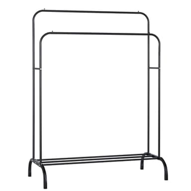 Perchero burro doble de metal con barras para colgar ropa y base inferior para zapatos o cajas | Estructura resistente, diseño compacto y moderno | Ideal para dormitorio, vestidor o lavandería