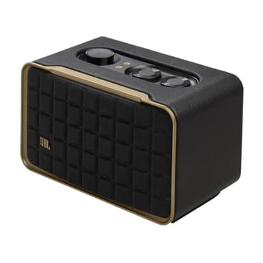 JBL Authentics 200, altavoz inteligente con tecnología Bluetooth, diseño retro, con cuadrícula gris, Wi-Fi integrado, Google Assistant, Amazon Alexa, AirPlay, JBL One App, negro, Enchufe EU (tipo C)