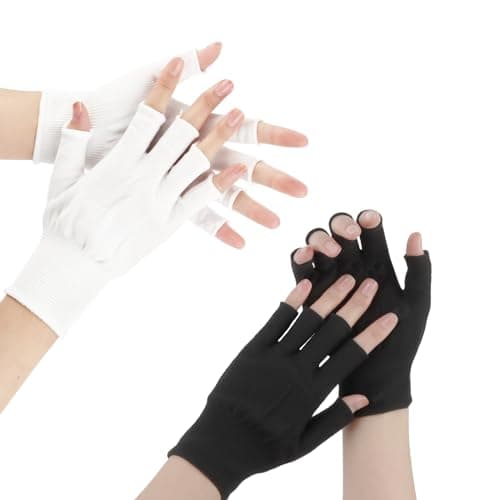 RISVOWO 2 Pares Guantes UV para Lámpara de Uñas de GelN egro & Blanco Guantes Anti UV Profesional Guantes de Manicura para Secador de Manicura